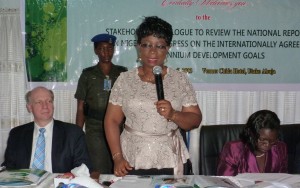 Dr Precious Gbeneol at the Stakeholders forum for the preparation of National report for NVP in Abuja