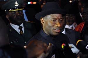 Nigerian President Goodluck Jonathan spe